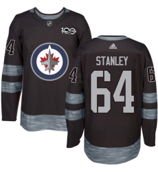 Men's Adidas Winnipeg Jets #64 Logan Stanley Premier Black 1917-2017 100th Anniversary NHL Jersey