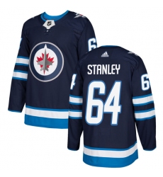 Youth Adidas Winnipeg Jets #64 Logan Stanley Authentic Navy Blue Home NHL Jersey