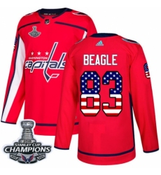 Men's Adidas Washington Capitals #83 Jay Beagle Authentic Red USA Flag Fashion 2018 Stanley Cup Final Champions NHL Jersey