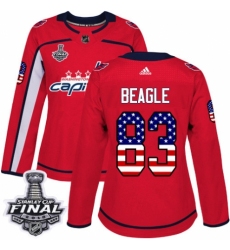 Women's Adidas Washington Capitals #83 Jay Beagle Authentic Red USA Flag Fashion 2018 Stanley Cup Final NHL Jersey