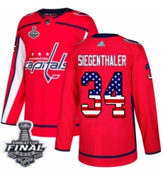 Youth Adidas Washington Capitals #34 Jonas Siegenthaler Authentic Red USA Flag Fashion 2018 Stanley Cup Final NHL Jersey