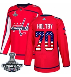 Youth Adidas Washington Capitals #70 Braden Holtby Authentic Red USA Flag Fashion 2018 Stanley Cup Final Champions NHL Jersey