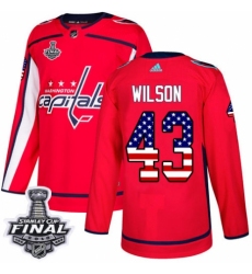 Men's Adidas Washington Capitals #43 Tom Wilson Authentic Red USA Flag Fashion 2018 Stanley Cup Final NHL Jersey