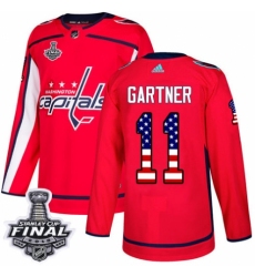 Youth Adidas Washington Capitals #11 Mike Gartner Authentic Red USA Flag Fashion 2018 Stanley Cup Final NHL Jersey