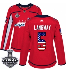 Women's Adidas Washington Capitals #5 Rod Langway Authentic Red USA Flag Fashion 2018 Stanley Cup Final NHL Jersey