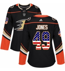 Women's Adidas Anaheim Ducks #49 Max Jones Authentic Black USA Flag Fashion NHL Jersey
