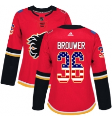 Women's Adidas Calgary Flames #36 Troy Brouwer Authentic Red USA Flag Fashion NHL Jersey