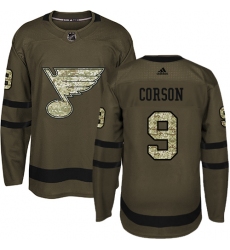 Youth Adidas St. Louis Blues #9 Shayne Corson Authentic Green Salute to Service NHL Jersey