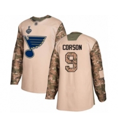 Youth St. Louis Blues #9 Shayne Corson Authentic Camo Veterans Day Practice 2019 Stanley Cup Final Bound Hockey Jersey