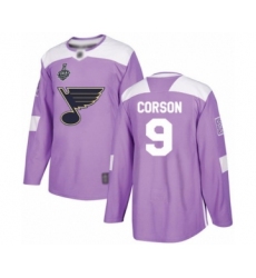 Youth St. Louis Blues #9 Shayne Corson Authentic Purple Fights Cancer Practice 2019 Stanley Cup Final Bound Hockey Jersey