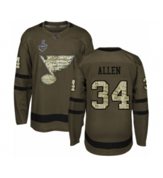 Youth St. Louis Blues #34 Jake Allen Authentic Green Salute to Service 2019 Stanley Cup Final Bound Hockey Jersey