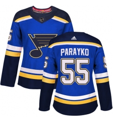 Women's Adidas St. Louis Blues #55 Colton Parayko Premier Royal Blue Home NHL Jersey