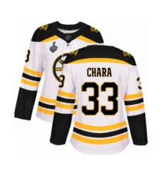 Women's Boston Bruins #33 Zdeno Chara Authentic White Away 2019 Stanley Cup Final Bound Hockey Jersey