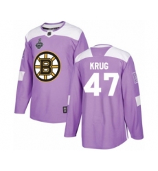 Youth Boston Bruins #47 Torey Krug Authentic Purple Fights Cancer Practice 2019 Stanley Cup Final Bound Hockey Jersey
