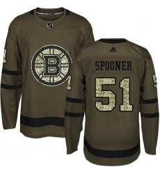 Men's Adidas Boston Bruins #51 Ryan Spooner Authentic Green Salute to Service NHL Jersey