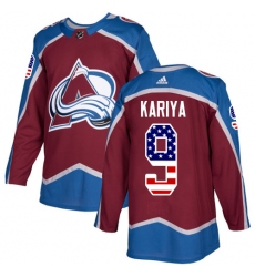 Men's Adidas Colorado Avalanche #9 Paul Kariya Authentic Burgundy Red USA Flag Fashion NHL Jersey