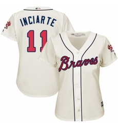 Women's Majestic Atlanta Braves #11 Ender Inciarte Replica Cream Alternate 2 Cool Base MLB Jersey