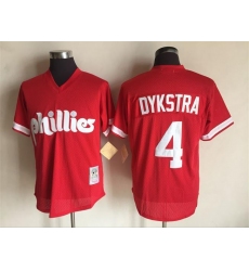 Men's Philadelphia Phillies #4 Lenny Dykstra Mitchell and Ness Red 1991 Throwback Stitched MLB Jersey