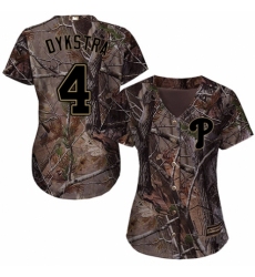 Women's Majestic Philadelphia Phillies #4 Lenny Dykstra Authentic Camo Realtree Collection Flex Base MLB Jersey