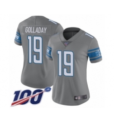 Women's Detroit Lions #19 Kenny Golladay Limited Steel Rush Vapor Untouchable 100th Season Football Jersey