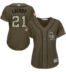 Women's Majestic Colorado Rockies #21 Jonathan Lucroy Authentic Green Salute to Service MLB Jersey