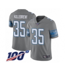Youth Detroit Lions #35 Miles Killebrew Limited Steel Rush Vapor Untouchable 100th Season Football Jersey