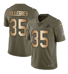 Youth Nike Detroit Lions #35 Miles Killebrew Limited Olive/Gold Salute to Service NFL Jersey
