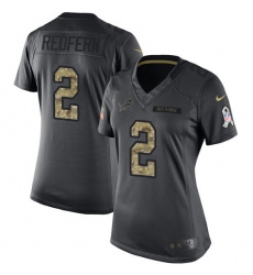 Women's Nike Detroit Lions #2 Kasey Redfern Limited Black 2016 Salute to Service NFL Jersey
