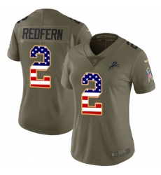 Women's Nike Detroit Lions #2 Kasey Redfern Limited Olive/USA Flag Salute to Service NFL Jersey