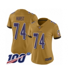 Women's Baltimore Ravens #74 James Hurst Limited Gold Inverted Legend 100th Season Football Jersey