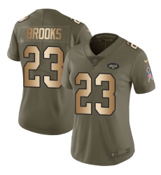 Women's Nike New York Jets #23 Terrence Brooks Limited Olive/Gold 2017 Salute to Service NFL Jersey