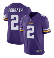Men's Nike Minnesota Vikings #2 Kai Forbath Purple Team Color Vapor Untouchable Limited Player NFL Jersey