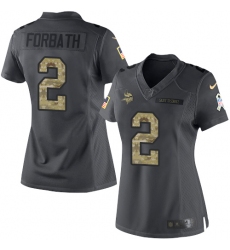 Women's Nike Minnesota Vikings #2 Kai Forbath Limited Black 2016 Salute to Service NFL Jersey