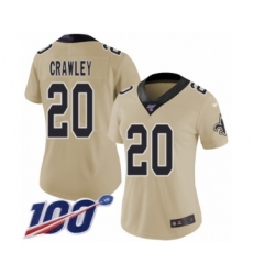 Women's New Orleans Saints #20 Ken Crawley Limited Gold Inverted Legend 100th Season Football Jersey