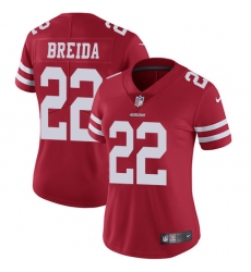 Women's Nike San Francisco 49ers #22 Matt Breida Red Team Color Vapor Untouchable Limited Player NFL Jersey
