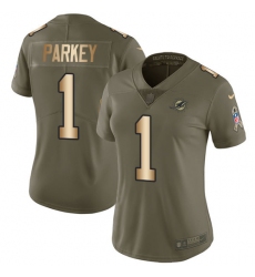 Women's Nike Miami Dolphins #1 Cody Parkey Limited Olive/Gold 2017 Salute to Service NFL Jersey