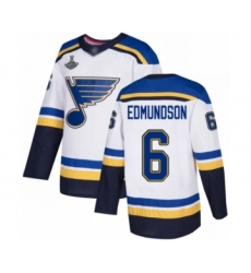 Men's St. Louis Blues #6 Joel Edmundson Authentic White Away 2019 Stanley Cup Champions Hockey Jersey