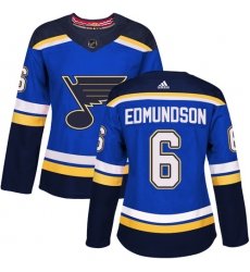 Women's Adidas St. Louis Blues #6 Joel Edmundson Authentic Royal Blue Home NHL Jersey
