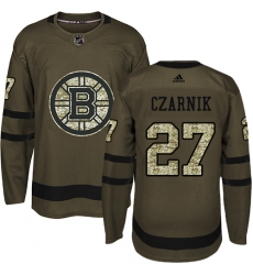 Men's Adidas Boston Bruins #27 Austin Czarnik Authentic Green Salute to Service NHL Jersey