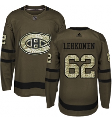 Men's Adidas Montreal Canadiens #62 Artturi Lehkonen Authentic Green Salute to Service NHL Jersey