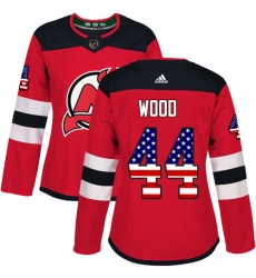 Women's Adidas New Jersey Devils #44 Miles Wood Authentic Red USA Flag Fashion NHL Jersey
