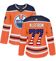 Women's Adidas Edmonton Oilers #77 Oscar Klefbom Authentic Orange USA Flag Fashion NHL Jersey