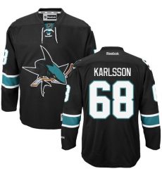 Youth Reebok San Jose Sharks #68 Melker Karlsson Authentic Black Third NHL Jersey