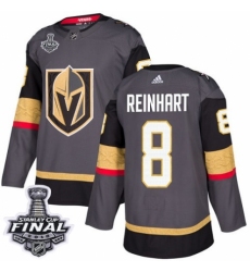 Men's Adidas Vegas Golden Knights #8 Griffin Reinhart Authentic Gray Home 2018 Stanley Cup Final NHL Jersey