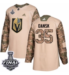 Men's Adidas Vegas Golden Knights #35 Oscar Dansk Authentic Camo Veterans Day Practice 2018 Stanley Cup Final NHL Jersey