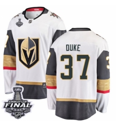 Men's Vegas Golden Knights #37 Reid Duke Authentic White Away Fanatics Branded Breakaway 2018 Stanley Cup Final NHL Jersey