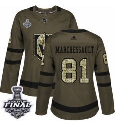 Women's Adidas Vegas Golden Knights #81 Jonathan Marchessault Authentic Green Salute to Service 2018 Stanley Cup Final NHL Jersey