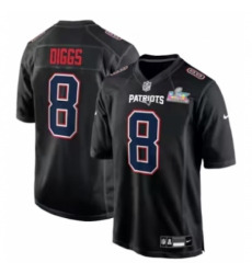 Men's New England Patriots #8 Stefon Diggs Black Nike Super Bowl LX Carbon Fashion Game Jersey