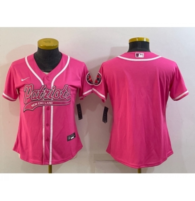Women's New England Patriots Blank Pink With Patch Cool Base Stitched Baseball Jersey