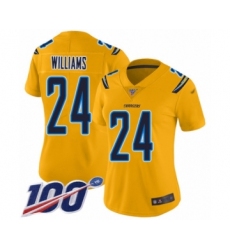 Women's Los Angeles Chargers #24 Trevor Williams Limited Gold Inverted Legend 100th Season Football Jersey